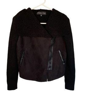 Kendall & Kylie Black Sweater Faux Sherpa Suede Bomber/Moto Jacket